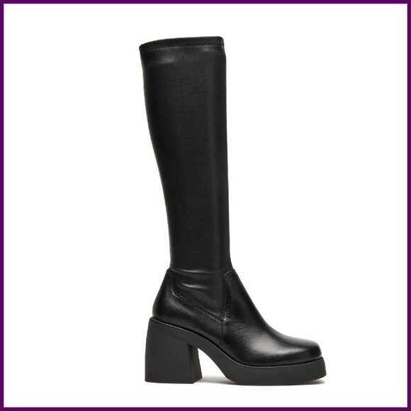 Shoes - Knee High Boots Square Toe Chunky Heel Pull On Side Zipper Fall Winter